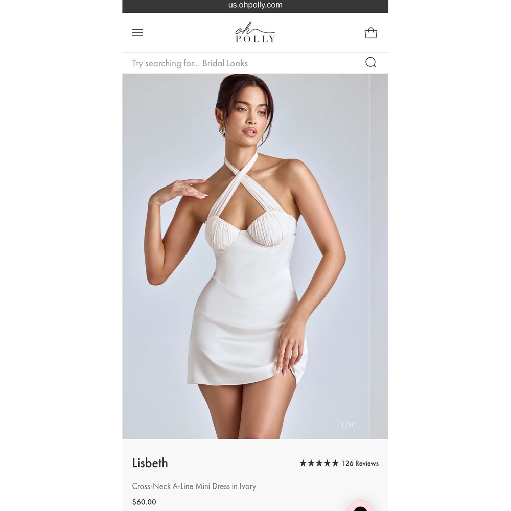Oh Polly Lisbeth Ivory Halter Mini Dress NWT US 4 Coquette Bridal